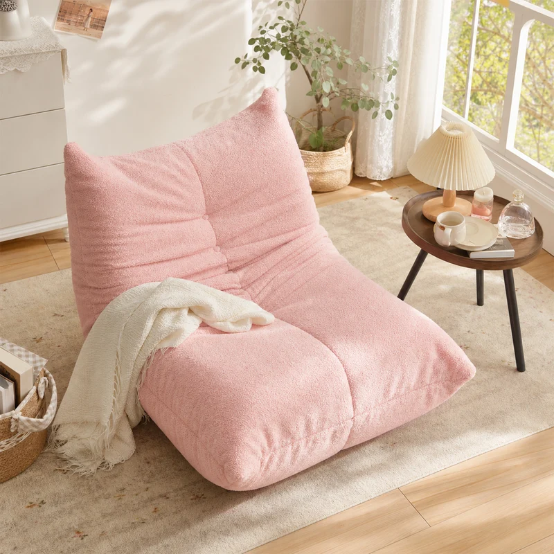 Fauteuil style Togo rose chenille, fauteuil de sol sans cadre ergonomique