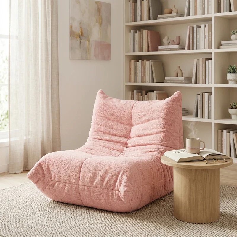 Fauteuil style Togo rose chenille, fauteuil de sol sans cadre ergonomique