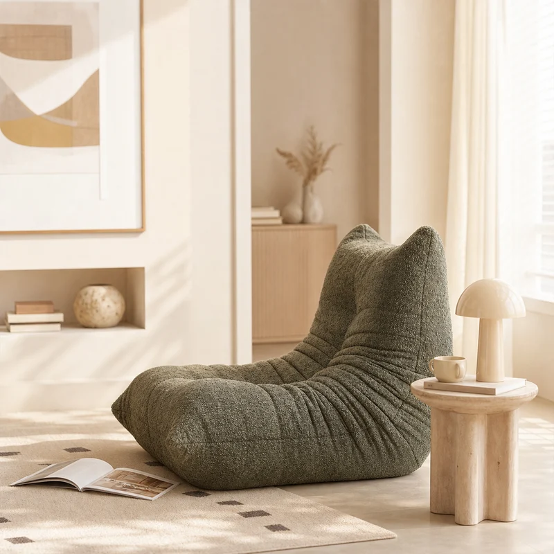 Fauteuil style Togo vert chenille, fauteuil de sol sans cadre ergonomique