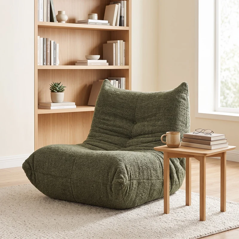 Fauteuil style Togo vert chenille, fauteuil de sol sans cadre ergonomique