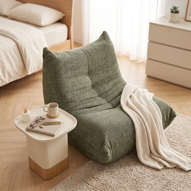 Fauteuil style Togo vert chenille, fauteuil de sol sans cadre ergonomique