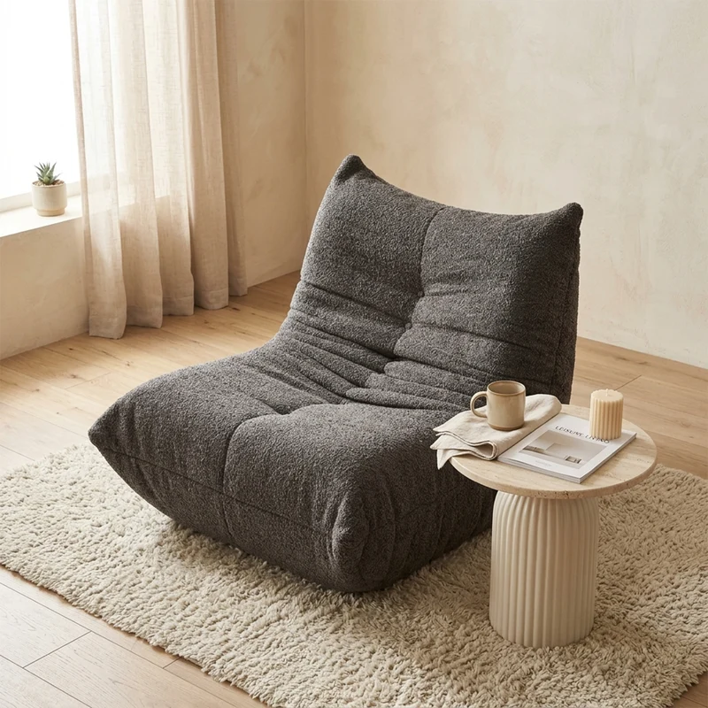 Fauteuil style Togo gris chenille, fauteuil de sol sans cadre ergonomique