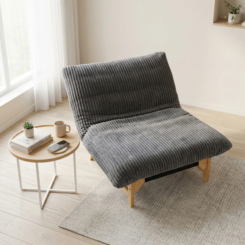 Fauteuil en velours côtelé gris sans accoudoirs