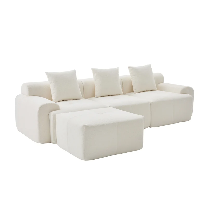 Canapé d’angle modulaire beige 3 places avec pouf