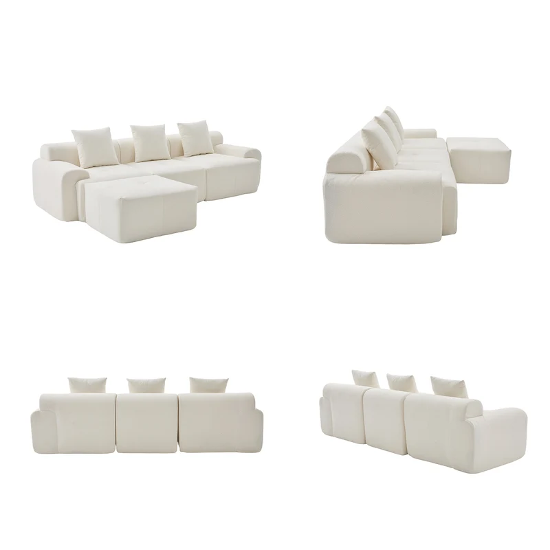 Canapé d’angle modulaire beige 3 places avec pouf