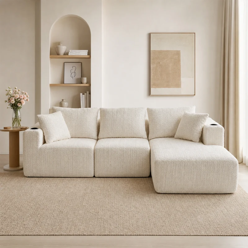 Canapé d’angle modulaire beige 3 place
