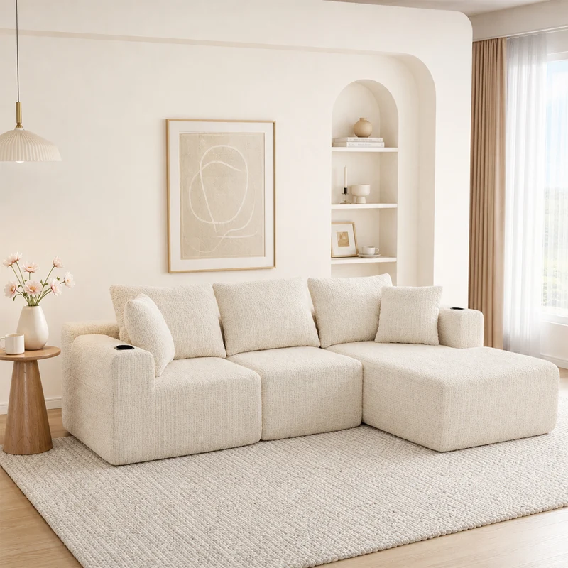 Canapé d’angle modulaire beige 3 place