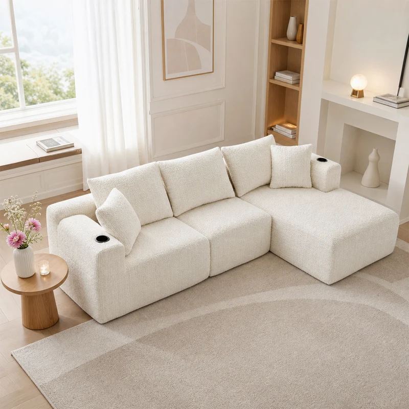 Canapé d’angle modulaire beige 3 place