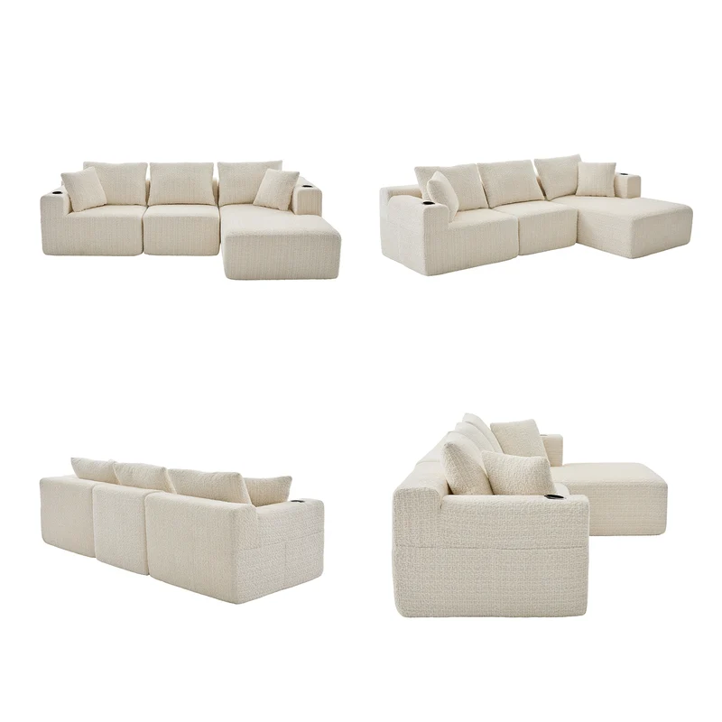 Canapé d’angle modulaire beige 3 place