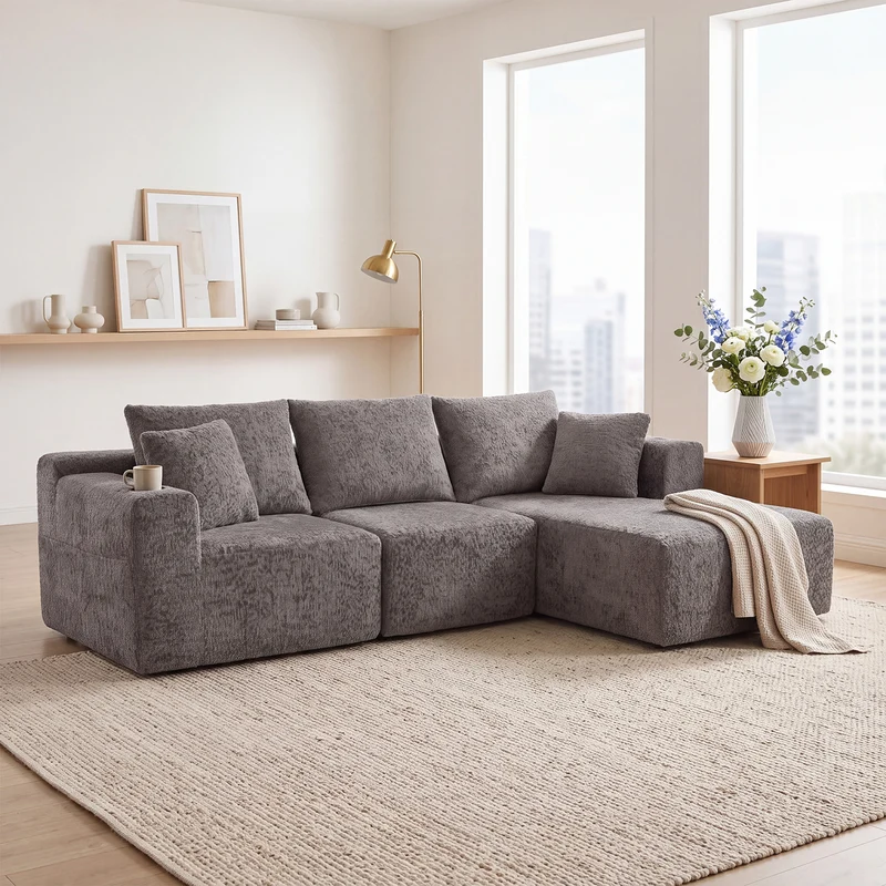 Canapé d’angle modulaire gris 3 place