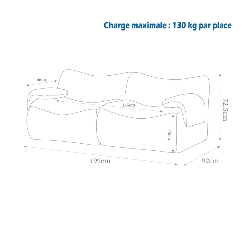 Canapé modulaire chenille kaki clair 2 places