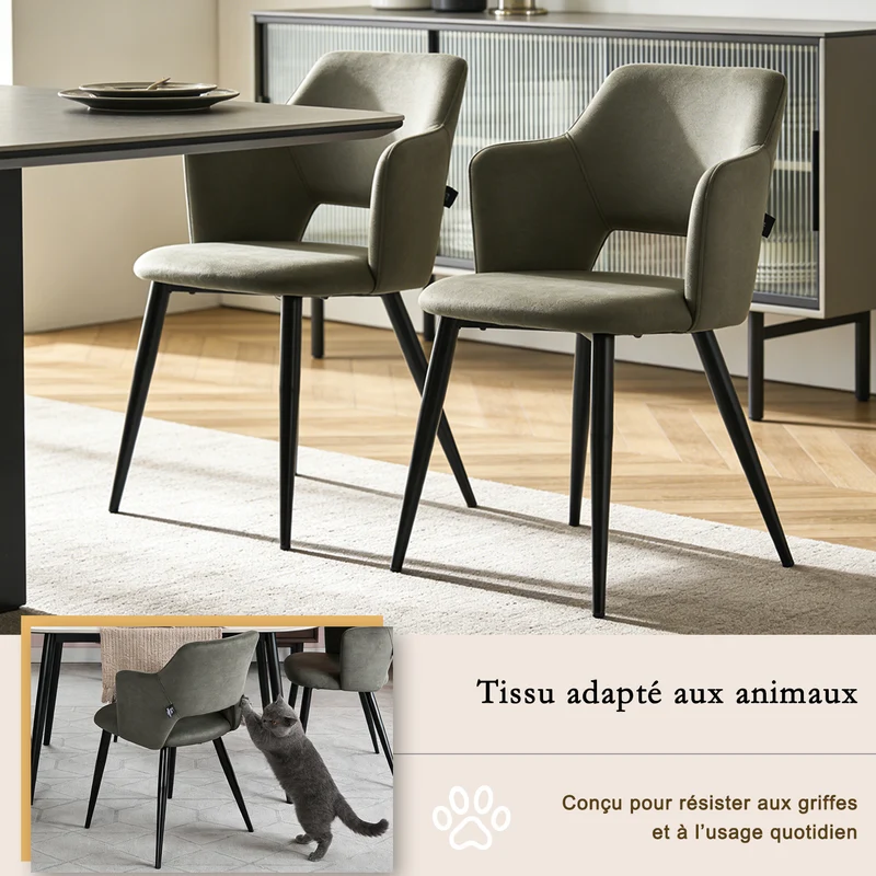 Ensemble de salle à manger comprenant une table extensible et 6 fauteuils avec accoudoirs en tissu vert