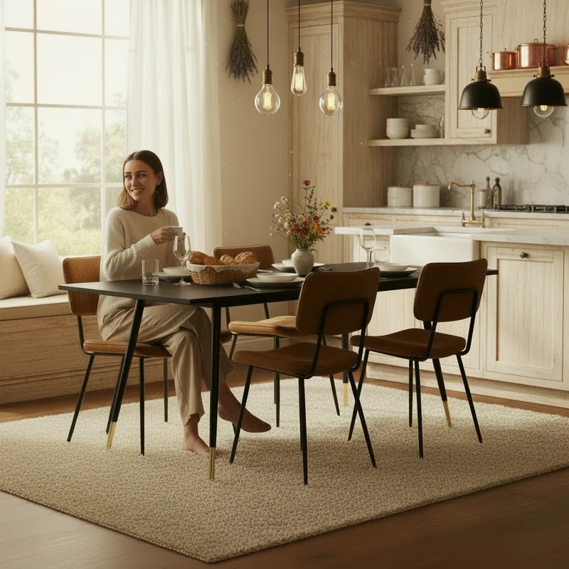 Ensemble de salle à manger comprenant une table extensible et 4 chaises en suédine avec assises rembourrées