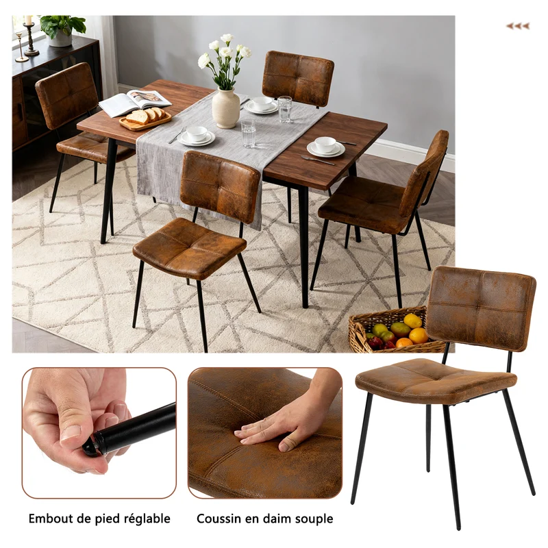 Ensemble de salle à manger comprenant une table extensible et 4 chaises en suédine avec assises rembourrées