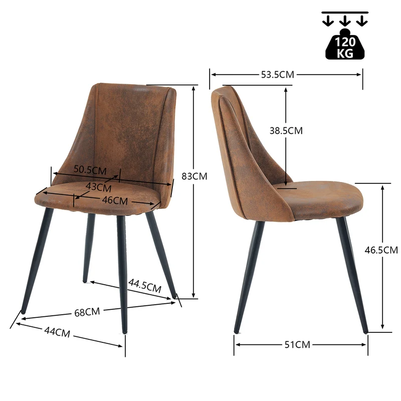 Ensemble de salle à manger comprenant une table extensible et 6 chaises industrielles en suédine