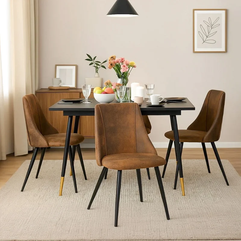 Ensemble de salle à manger comprenant une table extensible et 4 chaises industrielles en suédine