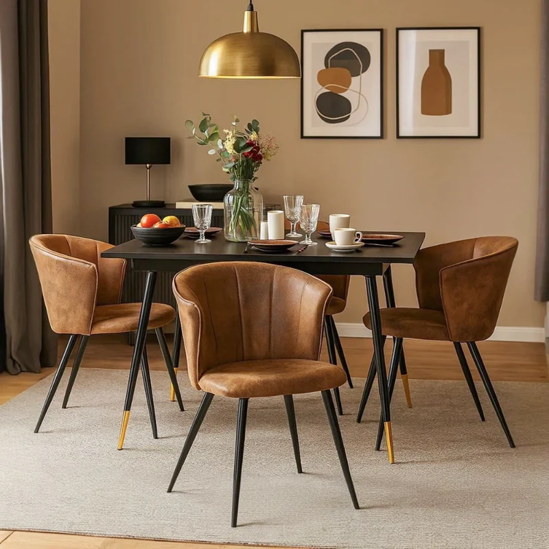 Ensemble de salle à manger comprenant une table extensible et 4 chaises en suédine marron