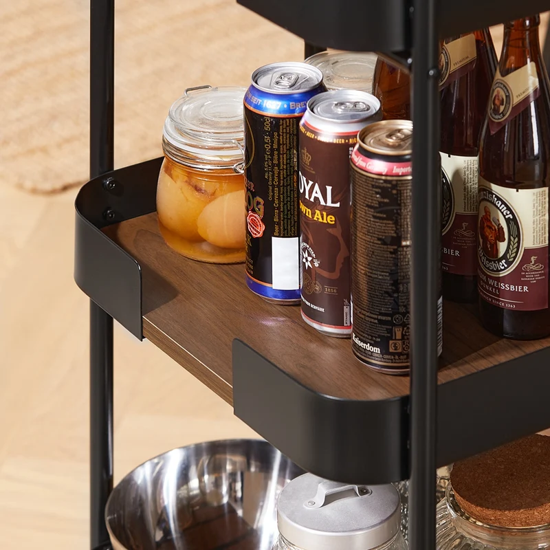 SoBuy SVW23-SCH Chariot de Service à roulettes, Desserte de Cuisine Roulante, Étagère de Cuisine à 3 Niveaux avec Poignées