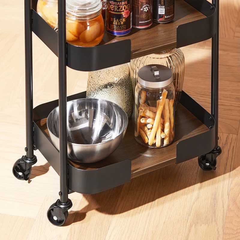 SoBuy SVW23-SCH Chariot de Service à roulettes, Desserte de Cuisine Roulante, Étagère de Cuisine à 3 Niveaux avec Poignées
