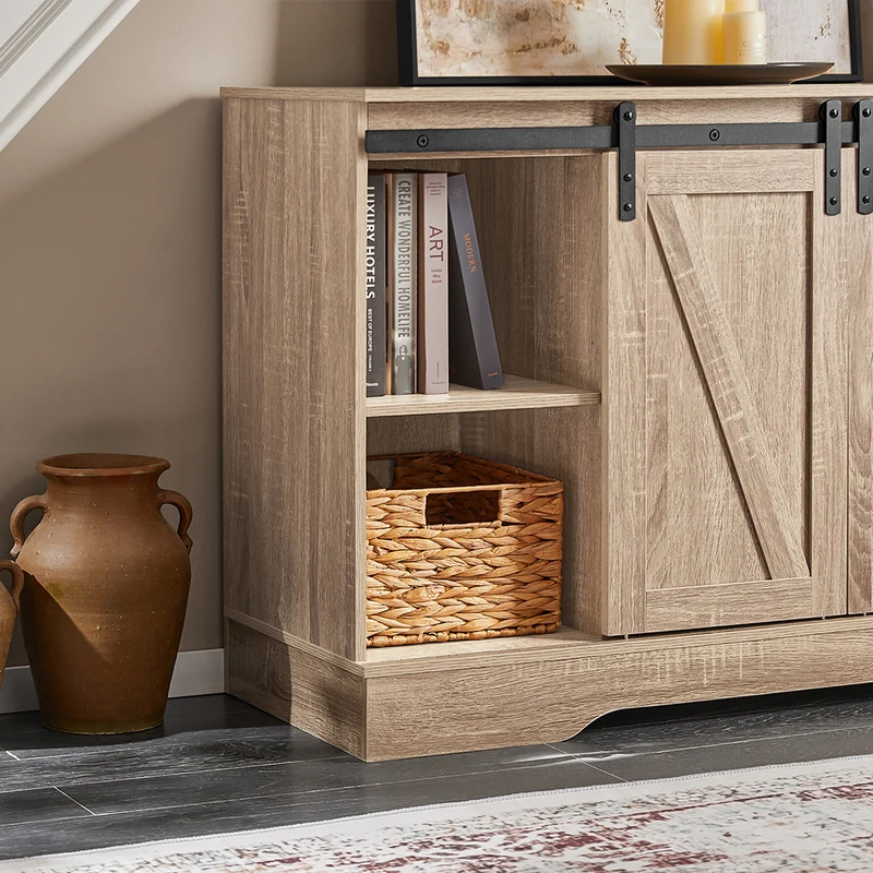 SoBuy FSB60-E Buffet Meuble de Rangement avec Porte de Grange Coulissante, Commode Multifonction pour Entrée Salon Cuisine – 120x40x70 cm