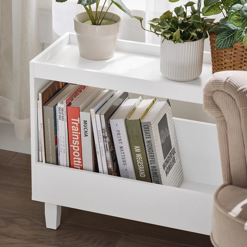 SoBuy FBT147-W Bout de Canapé Table de Chevet Table de Nuit Table d'Appoint avec 2 Étagères pour Salon, Chambre ou Bureau
