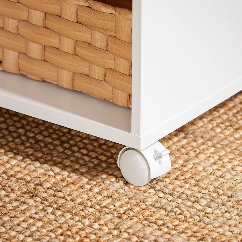 SoBuy FBT148-W Bout de Canapé sur roulettes Table de Chevet Table de Nuit Table d'Appoint avec 1 Tiroir et 3 Compartiments Ouverts