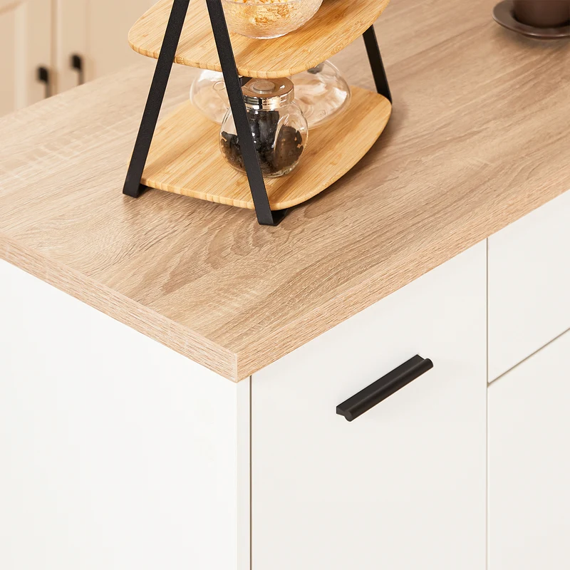 SoBuy FKW126-WN Ìlot de Cuisine sur Roulettes – 2 Tiroirs, 2 Portes, Porte-Torchon, Charge 92 kg – 105×46×92 cm, Blanc