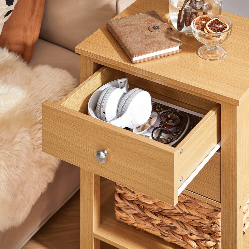 SoBuy FBT114-N Table de Chevet Bout de Canapé Table de Nuit Table d'Appoint Table Basse avec 1 Étagère et 2 Tiroirs