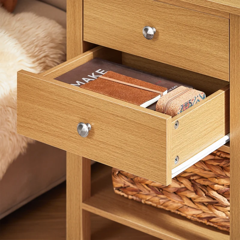 SoBuy FBT114-N Table de Chevet Bout de Canapé Table de Nuit Table d'Appoint Table Basse avec 1 Étagère et 2 Tiroirs