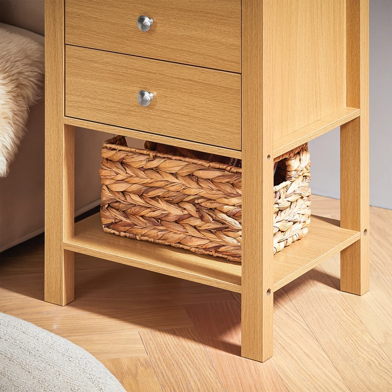 SoBuy FBT114-N Table de Chevet Bout de Canapé Table de Nuit Table d'Appoint Table Basse avec 1 Étagère et 2 Tiroirs