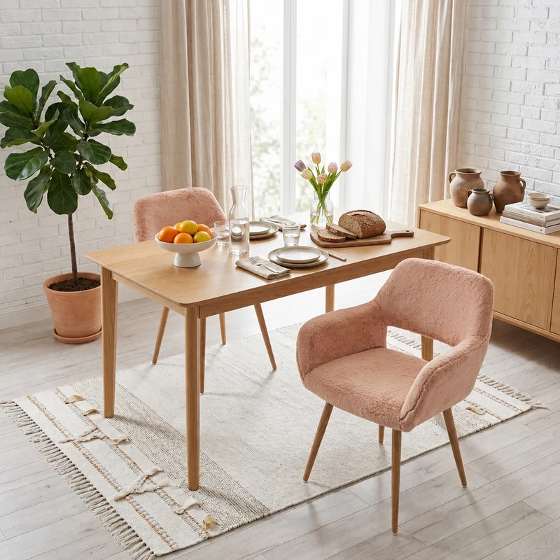 Lot de 2 fauteuils de salle à manger de style scandinave en fausse fourrure camel avec pieds en métal effet bois