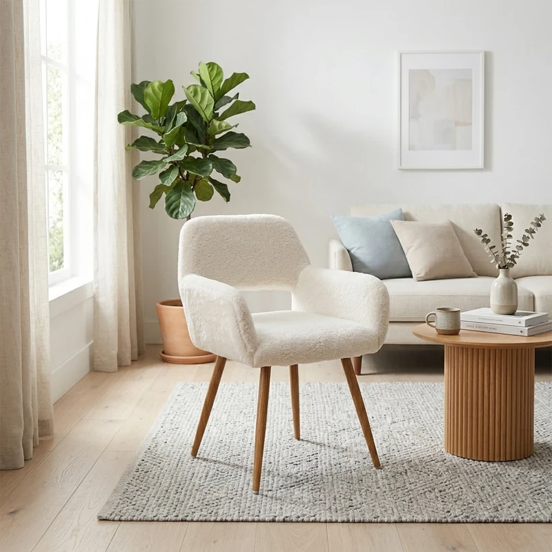 Lot de 6 fauteuils de salle à manger de style scandinave en fausse fourrure blanche avec pieds en métal effet bois