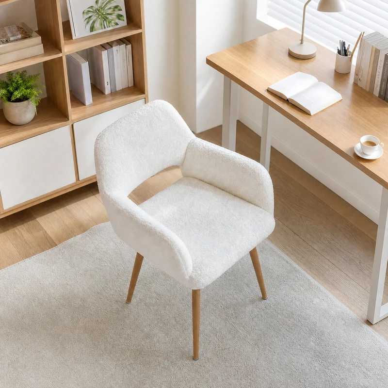 Lot de 4 fauteuils de salle à manger de style scandinave en fausse fourrure blanche avec pieds en métal effet bois