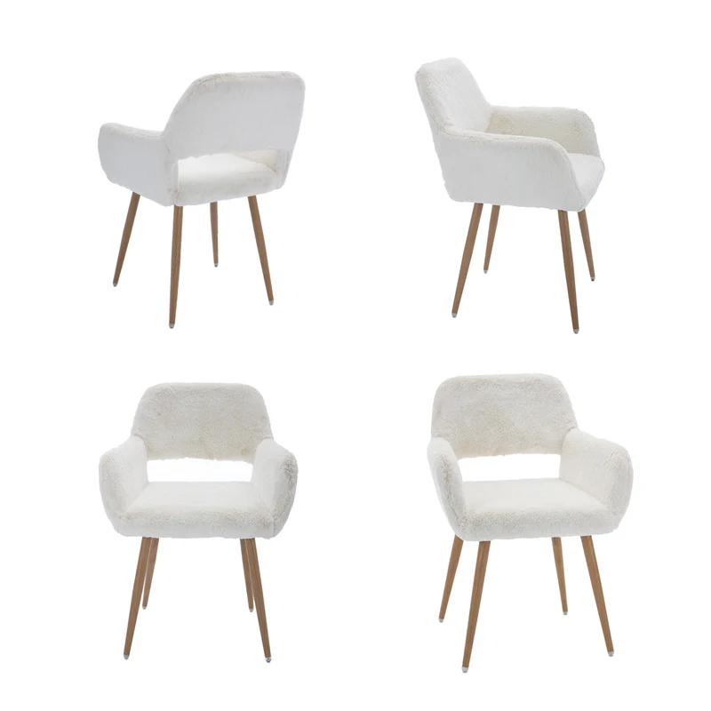 Lot de 4 fauteuils de salle à manger de style scandinave en fausse fourrure blanche avec pieds en métal effet bois