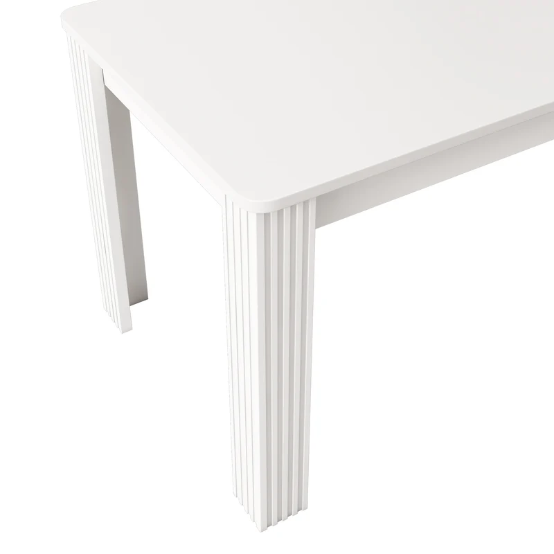 Table à manger rectangulaire blanc aspect chêne avec quatre pieds massifs