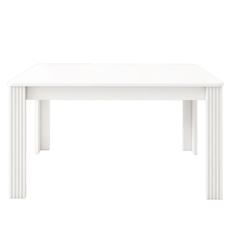 Table à manger rectangulaire blanc aspect chêne avec quatre pieds massifs