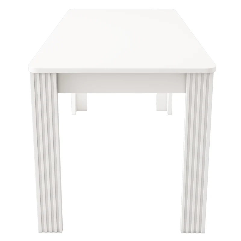Table à manger rectangulaire blanc aspect chêne avec quatre pieds massifs