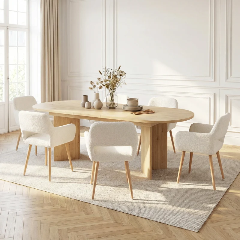 Table à manger extensible aspect chêne 160-200 cm à angles arrondis