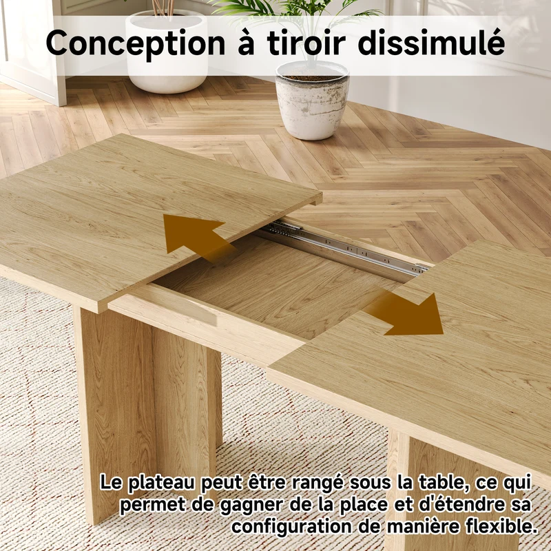 Table à manger extensible aspect chêne 140-180 cm style minimaliste moderne