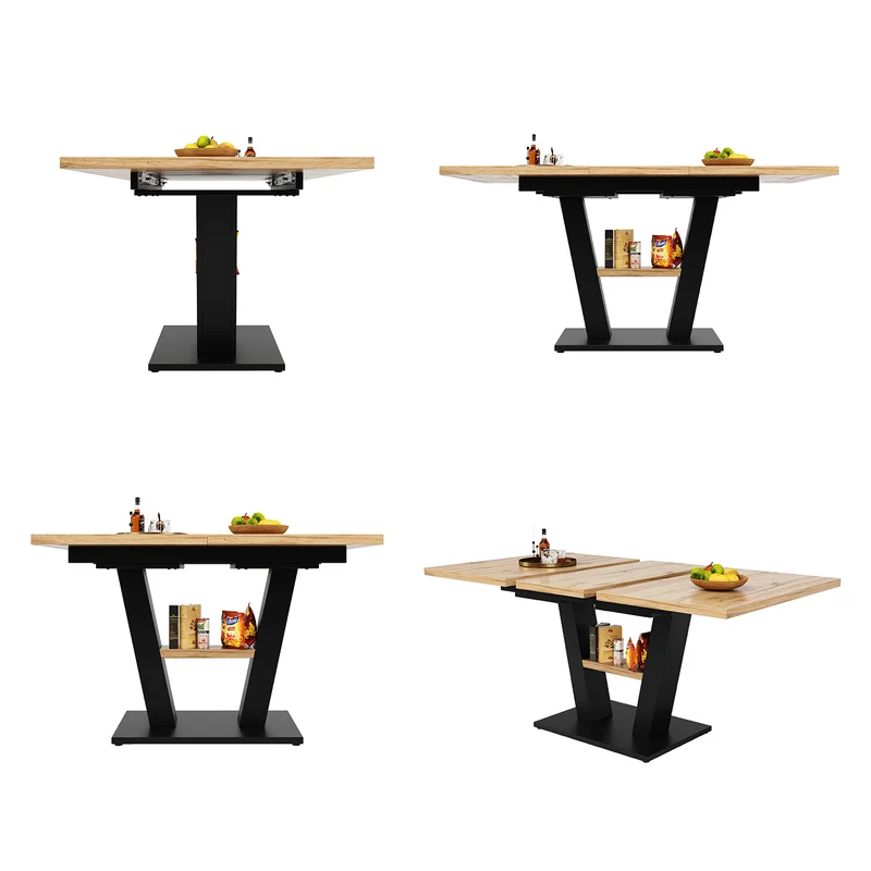 Table à manger télescopique extensible aspect bois avec pieds en croix