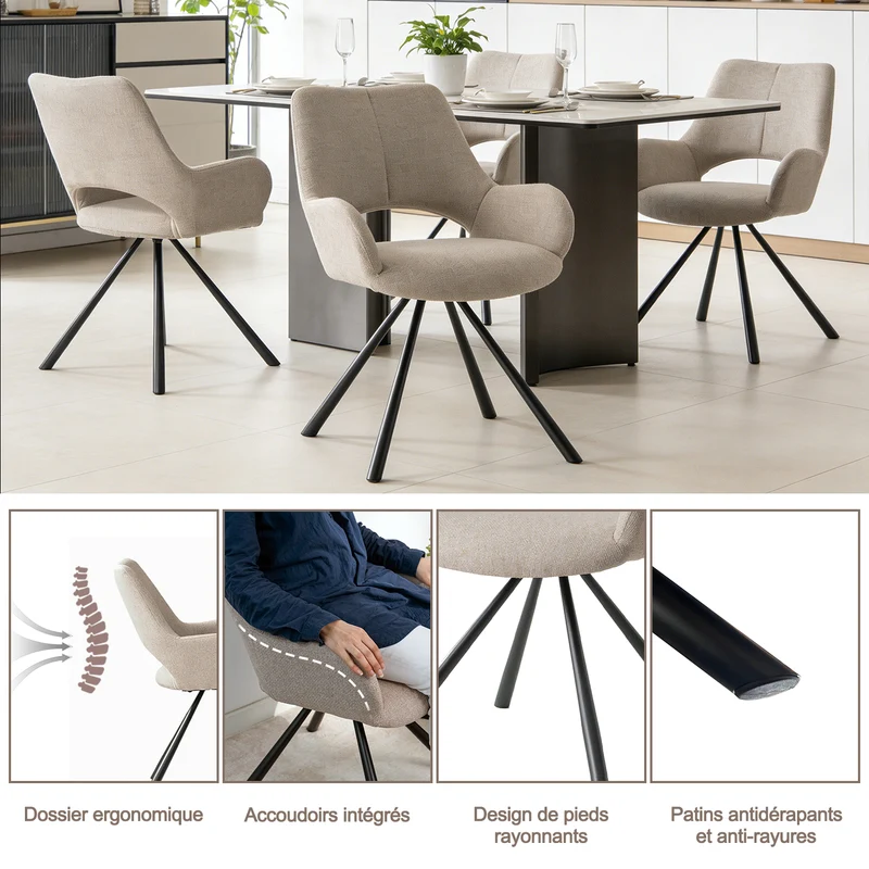 Ensemble de salle à manger de style scandinave comprenant une table ronde en chêne et 2 fauteuils beige