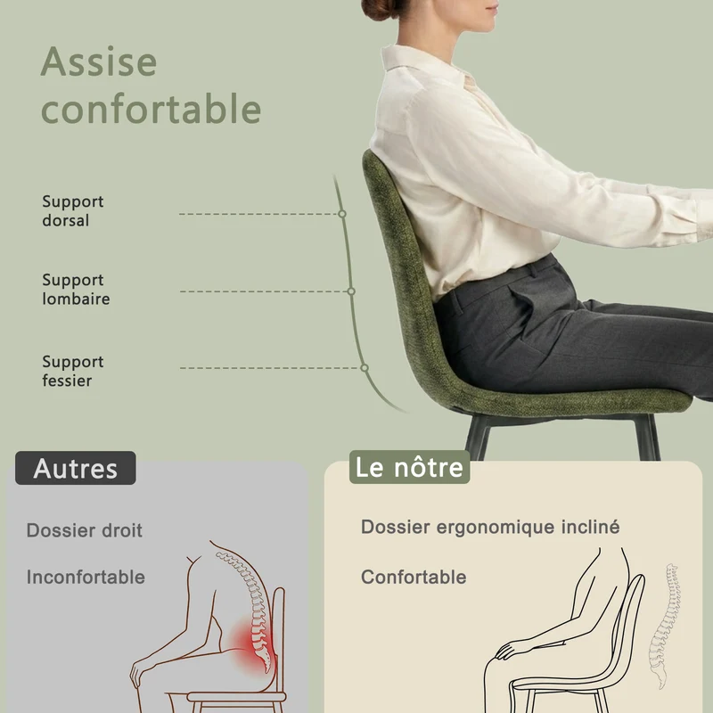 Ensemble table à manger extensible noire et 4 chaises en tissu vert doux, style scandinave