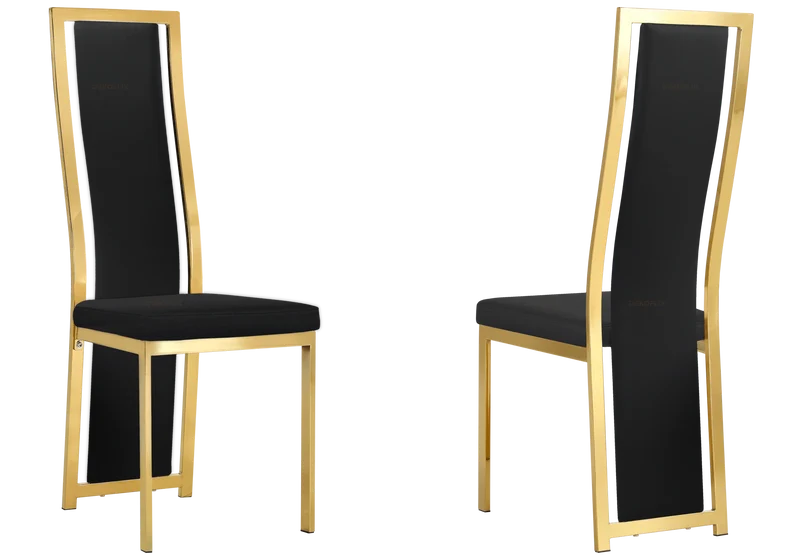 Table en verre et 6 chaises simili-cuir doré – Jessy