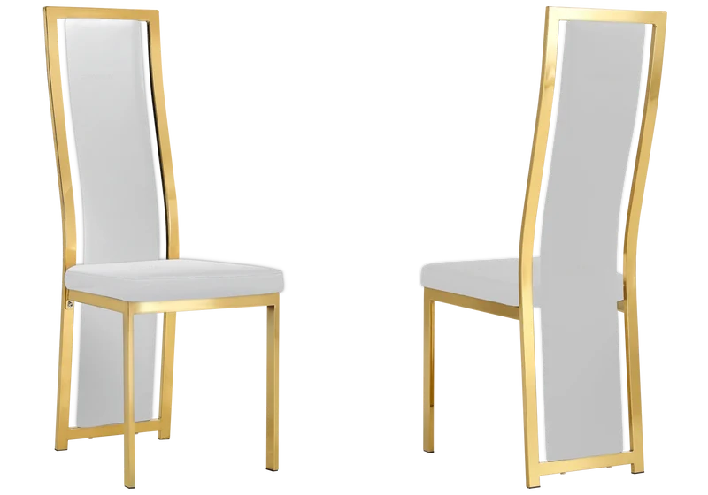 Table en verre et 6 chaises simili-cuir doré – Jessy