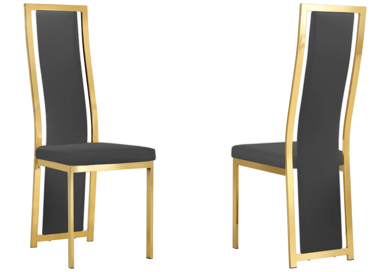 Table en verre et 6 chaises simili-cuir doré – Jessy