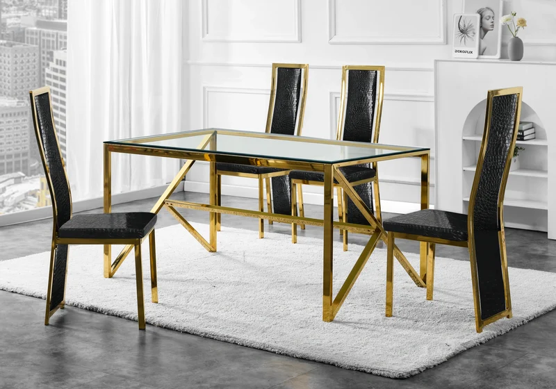 Chaise dorée croco noir baroque - Dia x6