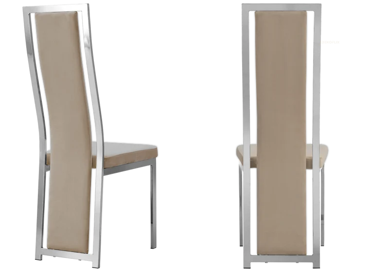 Chaise argentée velours taupe design - Dia x6