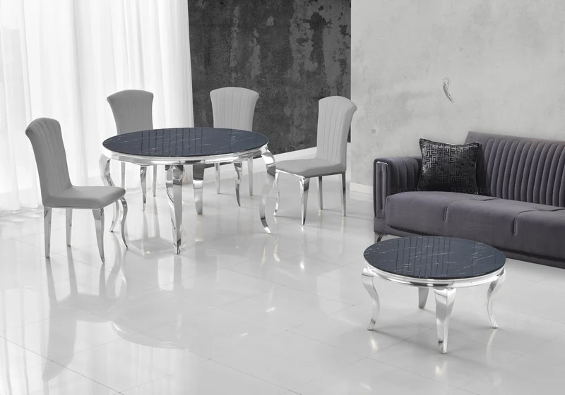 Chaises en velours ardoise et pieds argent - Nova x6