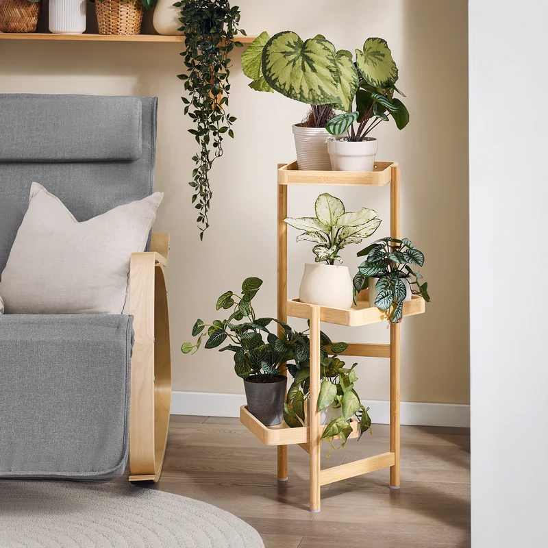 SoBuy STR12-N Étagère à Fleurs Support de Pots de Fleurs Porte Plante en Bambou à 3 Niveaux