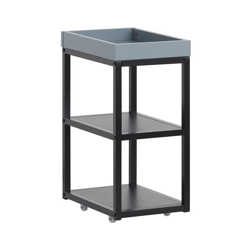 SoBuy FBT145-GR Bout de Canapé sur Roulettes Table Gigogne Table de Chevet Étroite Table de Nuit 1 Plateau et 2 Étagères